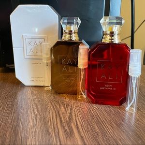 Kayali Vanilla 28, Invite Only Amber 23, Eden Juicy Apple 01 Travel Sizes 5 ml